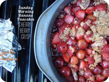 FOodieCrush Magazine Sunday Morning Banana Pancakes Cherry Berry Crisp