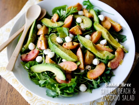FoodieCrush Magazine Baked Bree Grilled Avocado and Peach Salad