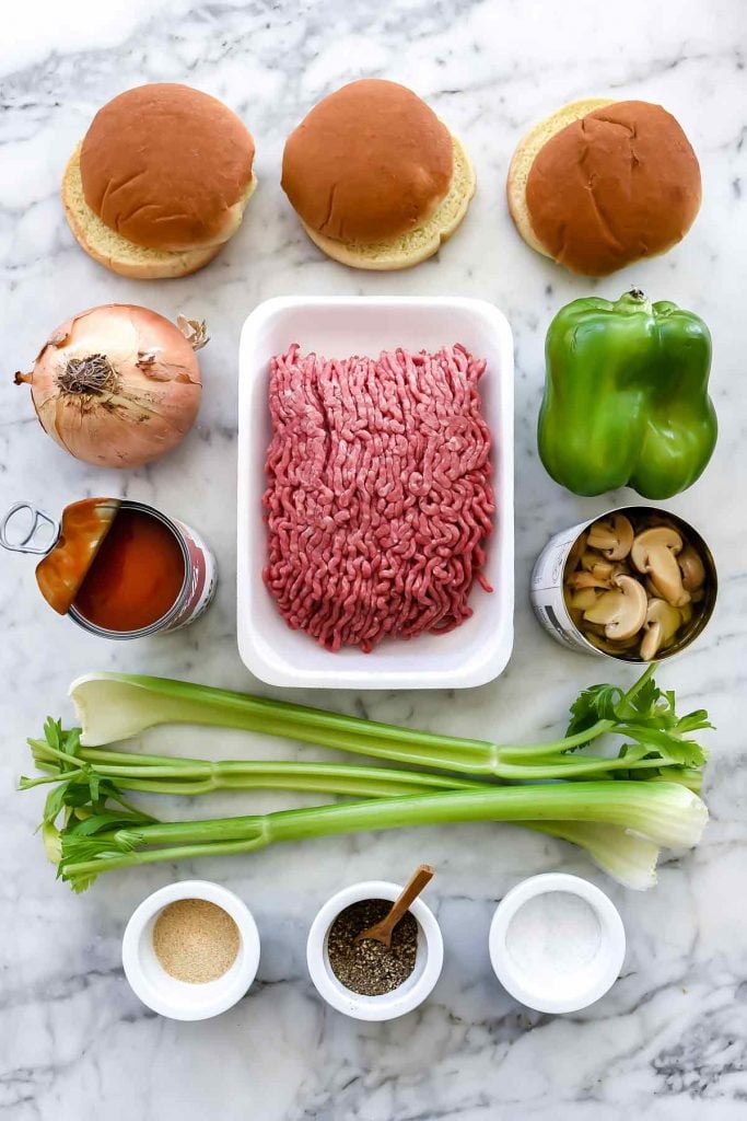 One Pot Sloppy Joes Ingredients | foodiecrush.com #hamburger #sloppy #joes #sandwich 