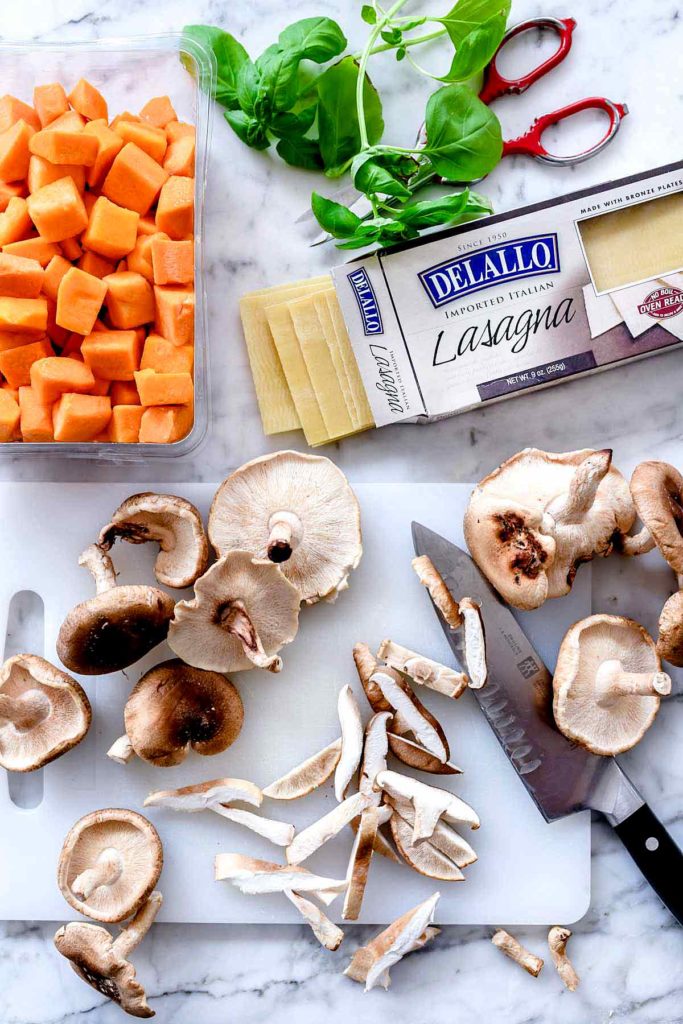 Butternut Squash and Mushroom Lasagna ingredients | foodiecrush.com #lasagna #easy #vegetarian #recipe