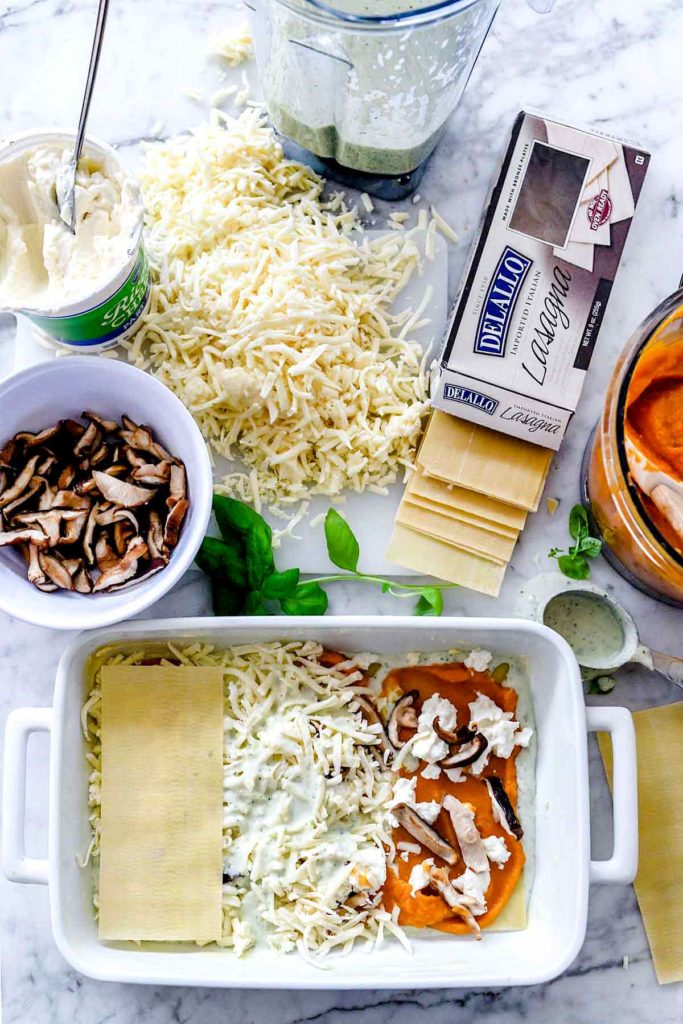 Butternut Squash and Mushroom Lasagna ingredients | foodiecrush.com #lasagna #easy #vegetarian #recipe