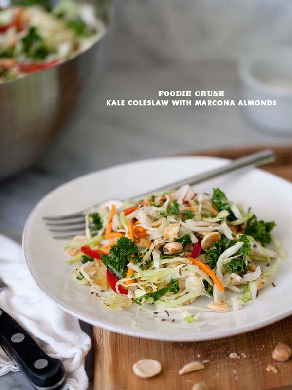 Kale and Cabbage Coleslaw Salad with Marcona Almonds