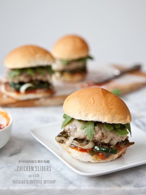 Ground Chicken Slider Burger Recipe with Pasilla Peppers and Chipotle Ketchup