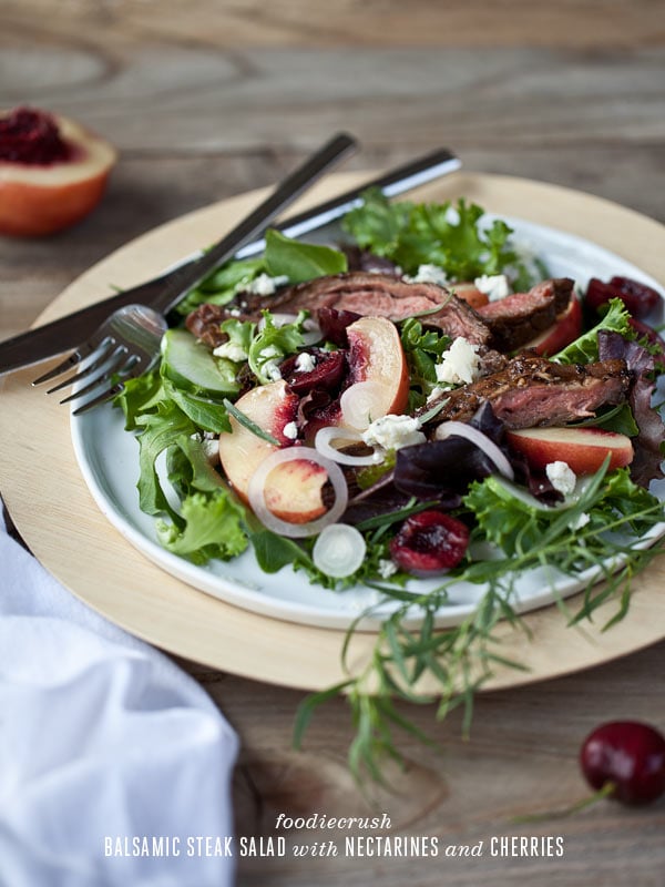 Balsamic Skirt Steak Salad with Nectarines Recipe from FoodieCrush