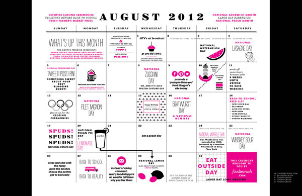 Food Blogger Calendar August 2012 from FoodieCrush