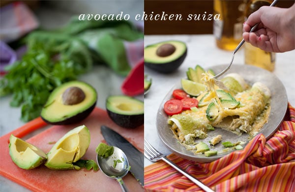 Avocado Cream Chicken Enchilada Suiza from FoodieCrush