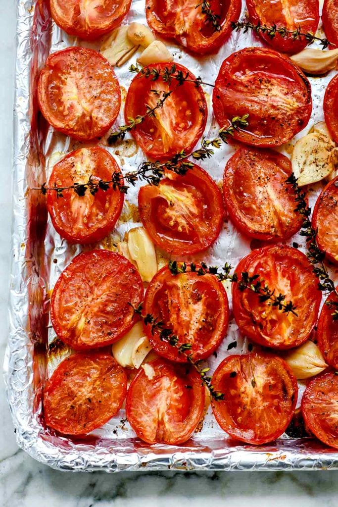 Roasted Tomatoes in the Oven from foodiecrush.com on foodiecrush.com