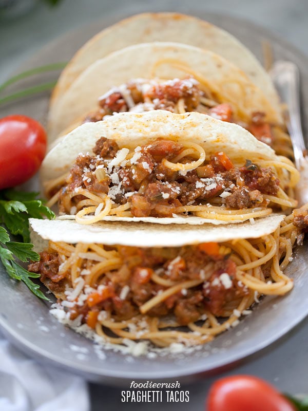Spaghetti Tacos Inspired by iCarly from FoodieCrush