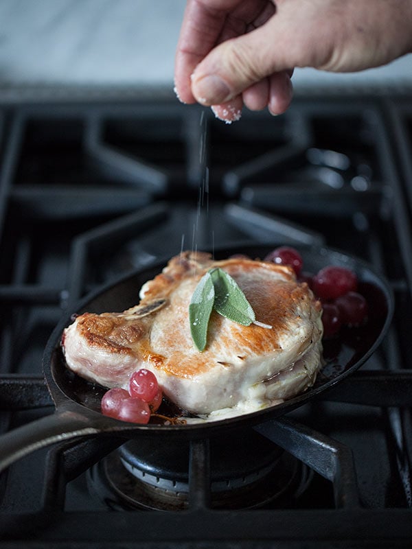 Stuffed Pork Chops with Roasted Grapes from foodiecrush.com