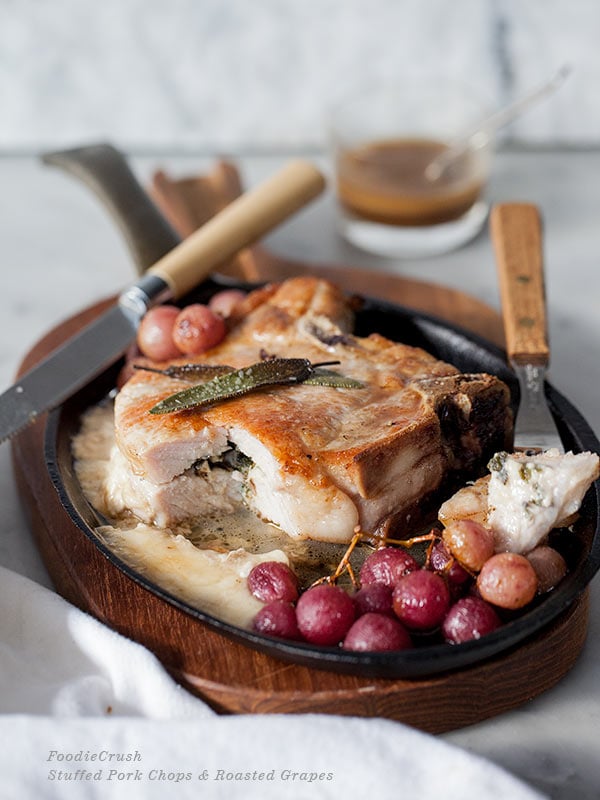 Stuffed Pork Chops with Roasted Grapes from foodiecrush.com