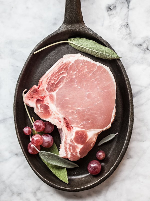 Stuffed Pork Chops with Roasted Grapes from foodiecrush.com