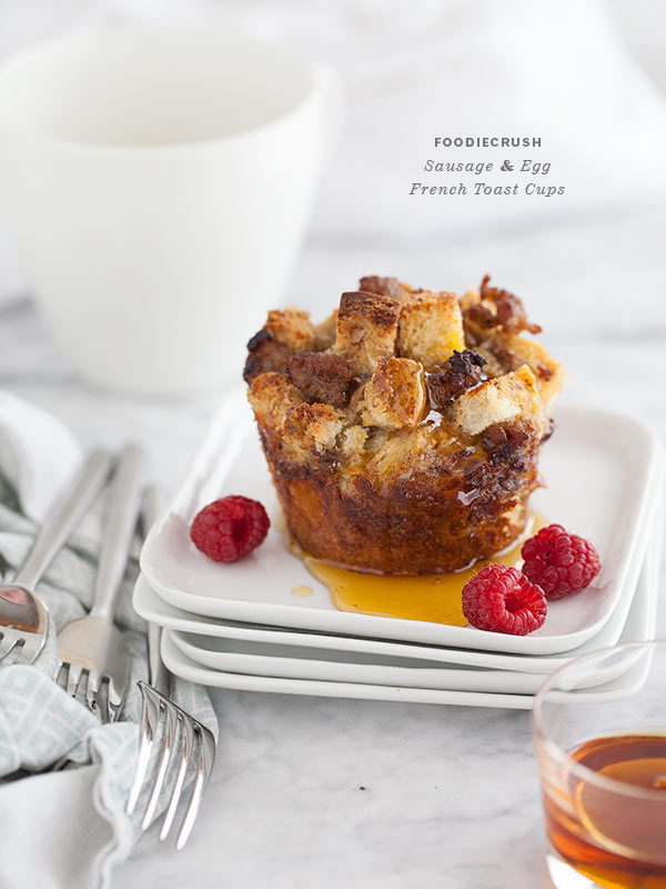 Sausage and Egg French Toast Cups || FoodieCrush.com