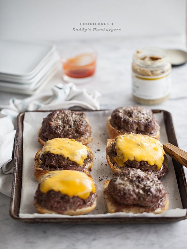 The Delicious Daddy’s Baked Hamburgers 2 oven baked burgers topped with cheddar cheese
