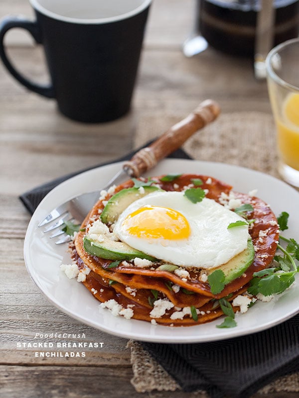 Stacked Breakfast Enchiladas || FoodieCrush.com