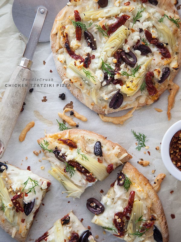 Chicken Tzatziki Pizza || FoodieCrush.com