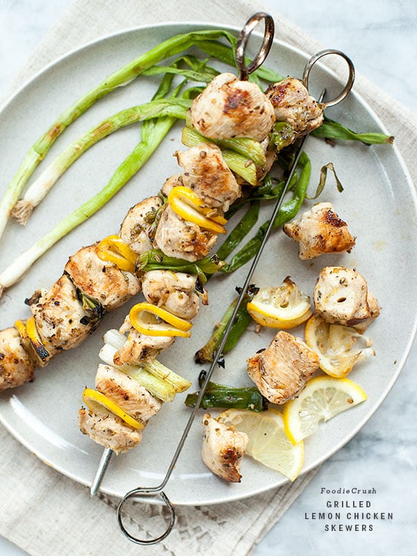 Grilled Lemon Chicken Skewers | FoodieCrush on foodiecrush.com