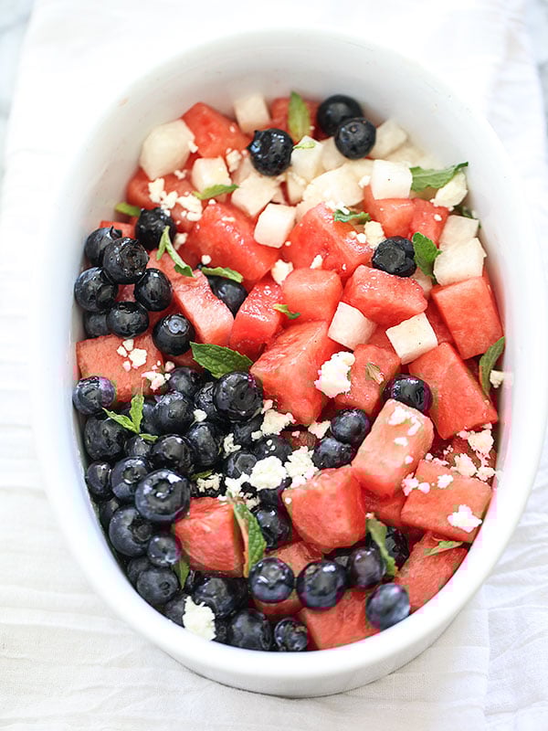 Red White and Blue Watermelon Blueberry Fruit Salad 6 Red White and Blue Salad | everydaydeliciouskitchen.com