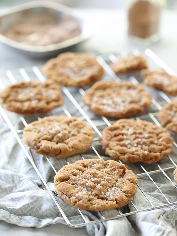 chewy peanut butter cookies on cooling rack