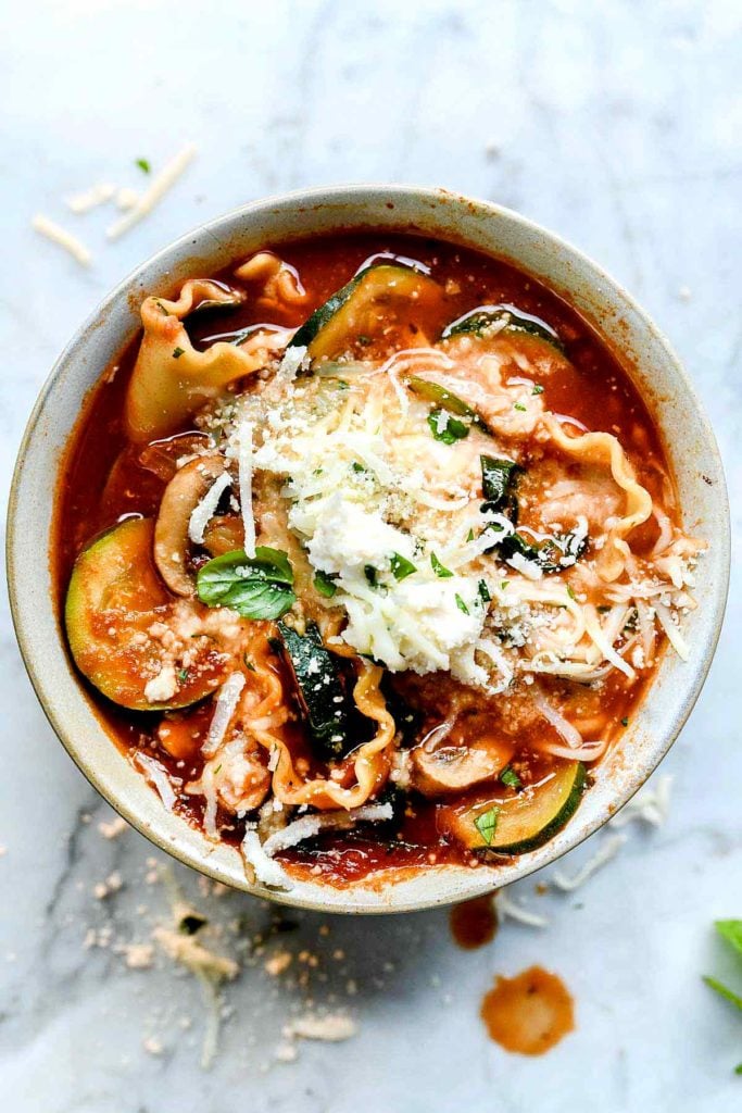 Vegetarian Crockpot Lasagna Soup | foodiecrush.com #soup #lasagna #crockpot #easy #vegetarian #healthy