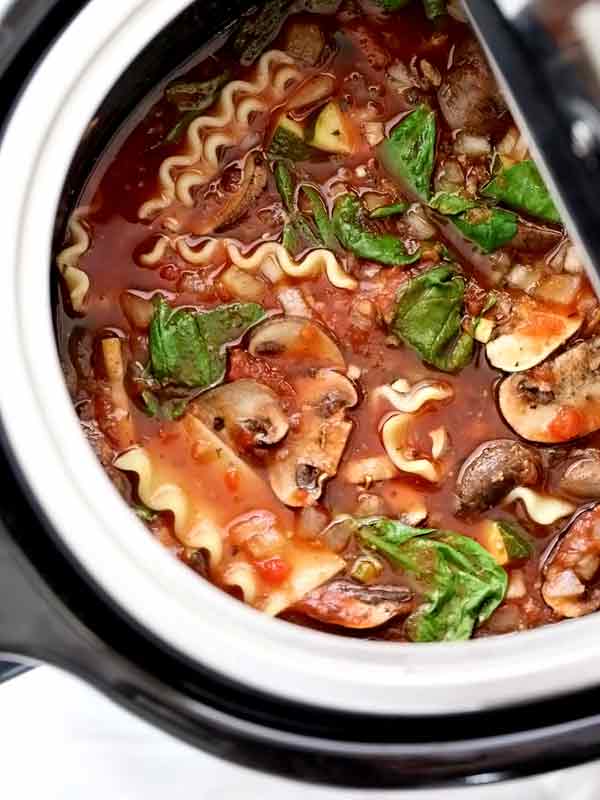Vegetarian Crockpot Lasagna Soup | foodiecrush.com #soup #lasagna #crockpot #easy #vegetarian #healthy