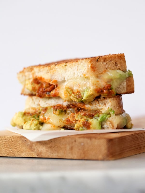 Garlicky Avocado Tomat Pesto Grilled Cheese Sandwich