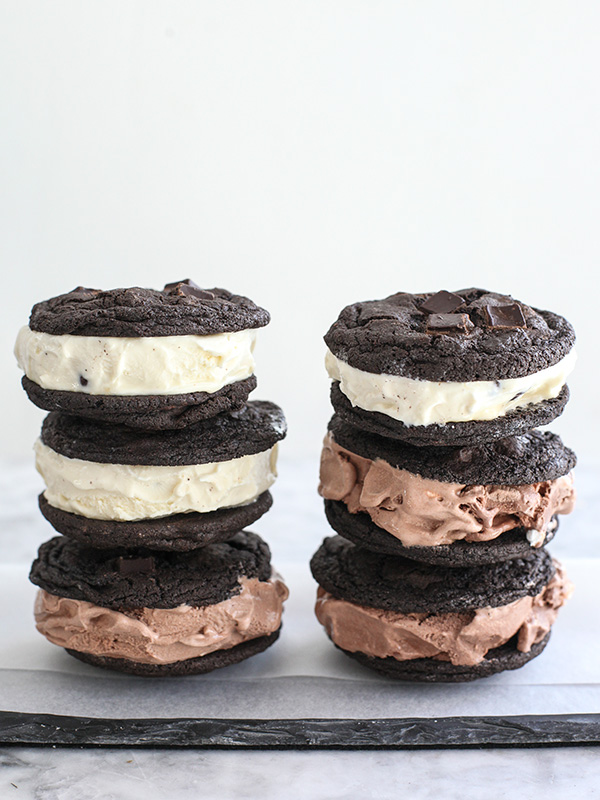 Double Chocolate Chip Cookie Ice Cream Sandwich foodiecrush.com