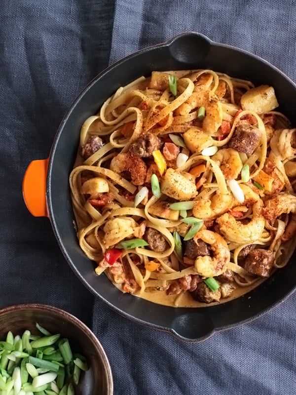 Blackened Seafood Fettuccine foodiecrush.com