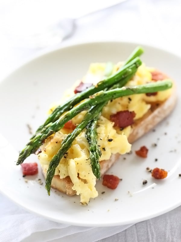 Scrambled Egg and Roasted Asparagus Toasts | foodiecrush.com