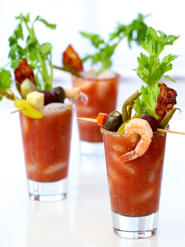 three bloody mary cocktails 