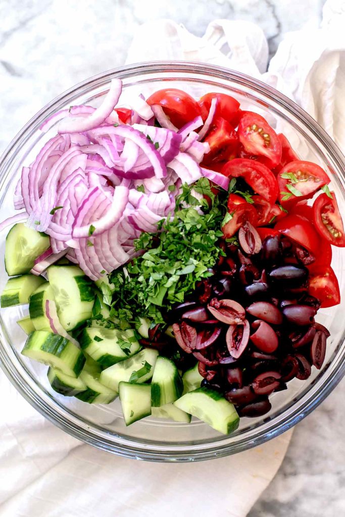 Greek Salad with Avocado | foodiecrush.com #greek #salad #avocado #healthy #recipe #dinner #authentic 