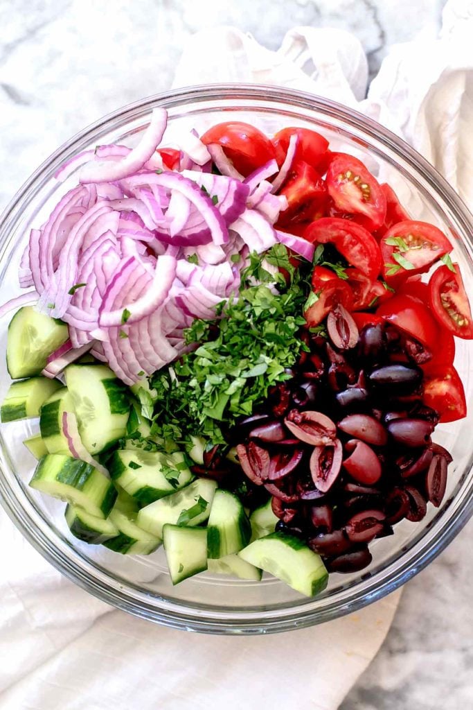 Greek Salad with Avocado | foodiecrush.com #greek #salad #avocado #healthy #recipe #dinner #authentic