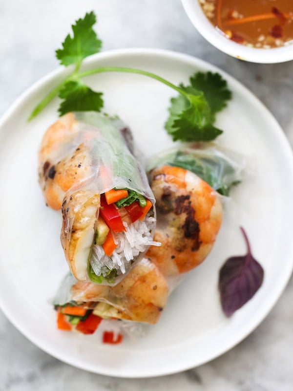 fresh shrimp spring rolls on plate
