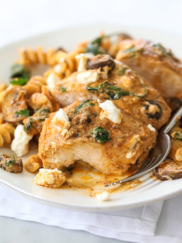 One Pan Sun Dried Tomato Pesto Creamy Chicken #recipe on foodiecrush.com