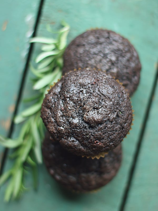 Chocolate Olive Oil Muffins with Rosemary