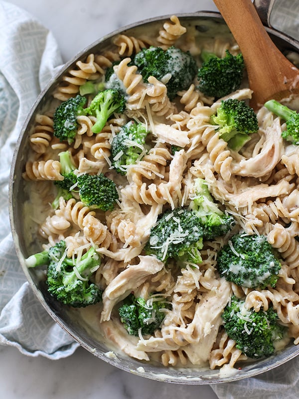 Cheesy Chicken and Broccoli Whole Wheat Pasta on foodiecrush.com