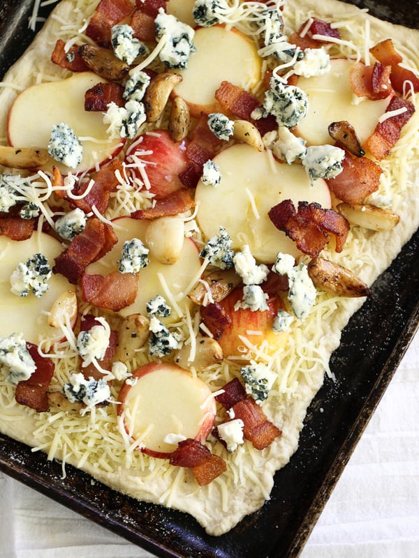 Maple Apples, Blue Cheese and Bacon Pizza on foodiecrush.com