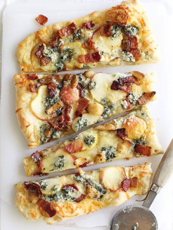 Maple Apples, Blue Cheese and Bacon Pizza on foodiecrush.com