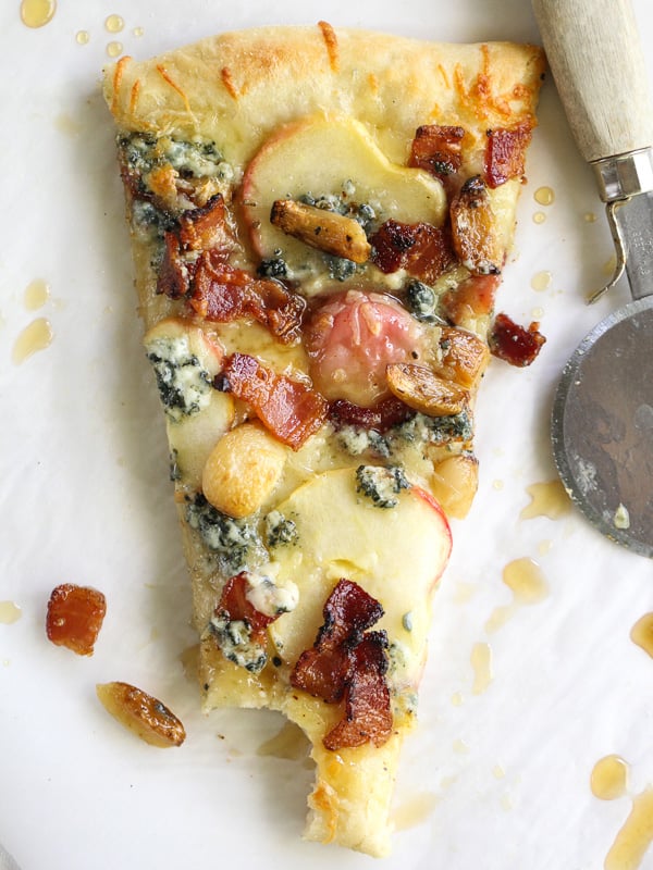 Maple Apples, Blue Cheese and Bacon Pizza on foodiecrush.com