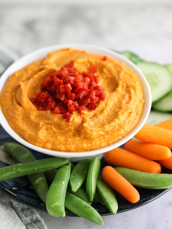 Spicy Roasted Red Pepper Hummus on foodiecrush.com 