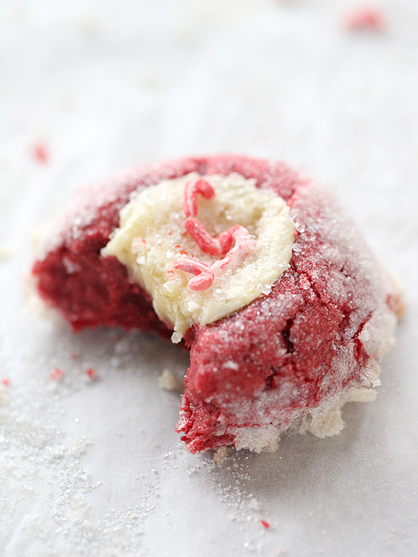 Red Velvet Cream Cheese Thumbprint Cookies | foodiecrush.com #fromscratch #easy #recipe