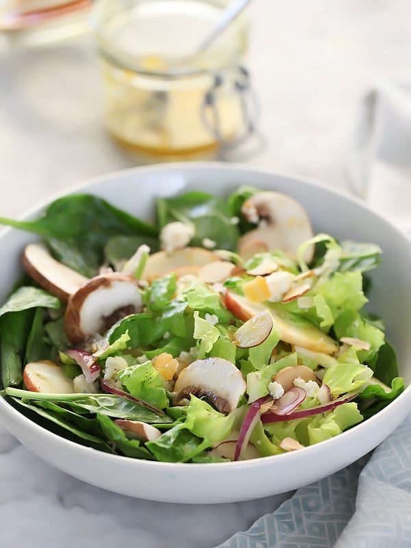 Apple, Pear and Mushroom Green Salad with Orange Mustard Vinaigrette | foodiecrush.com #recipes #healthy #dressing