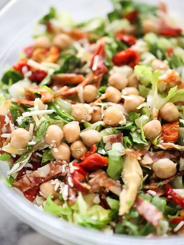 Italian Chopped Salad with Marinated Chickpeas | foodiecrush.com #recipes #healthy #dressing