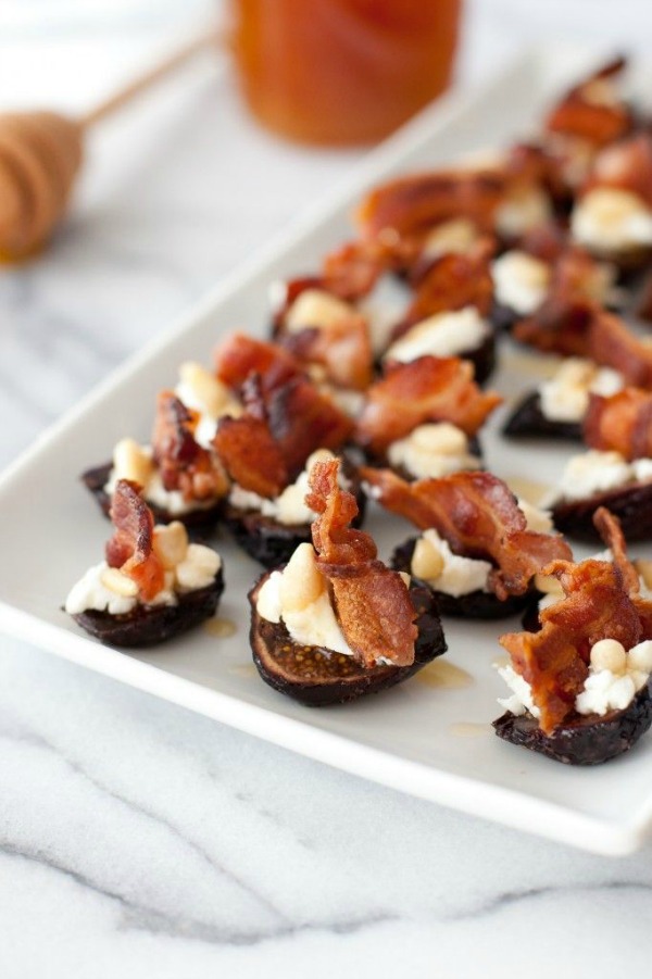 Goat Cheese Stuffed Figs with Pancetta from snixykitchen.com on foodiecrush.com