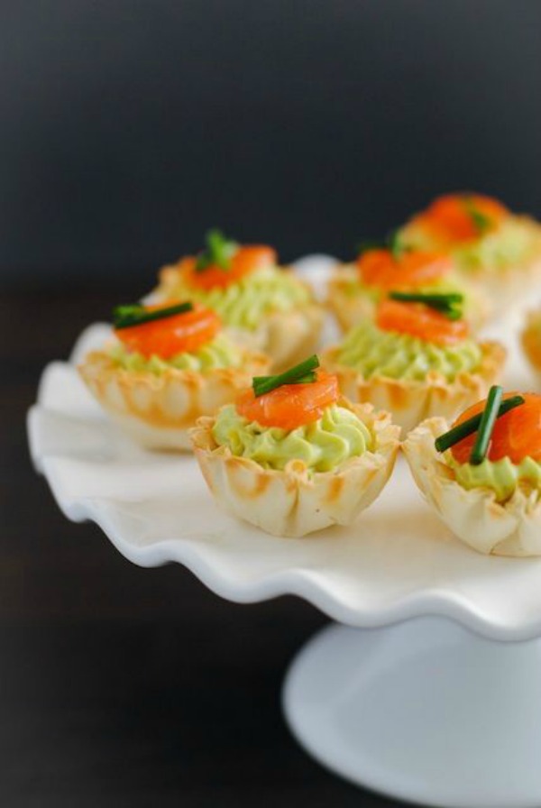 Smoked Salmon & Avocado Mousse Phyllo Cups from foxeslovelemons.com on foodiecrush.com