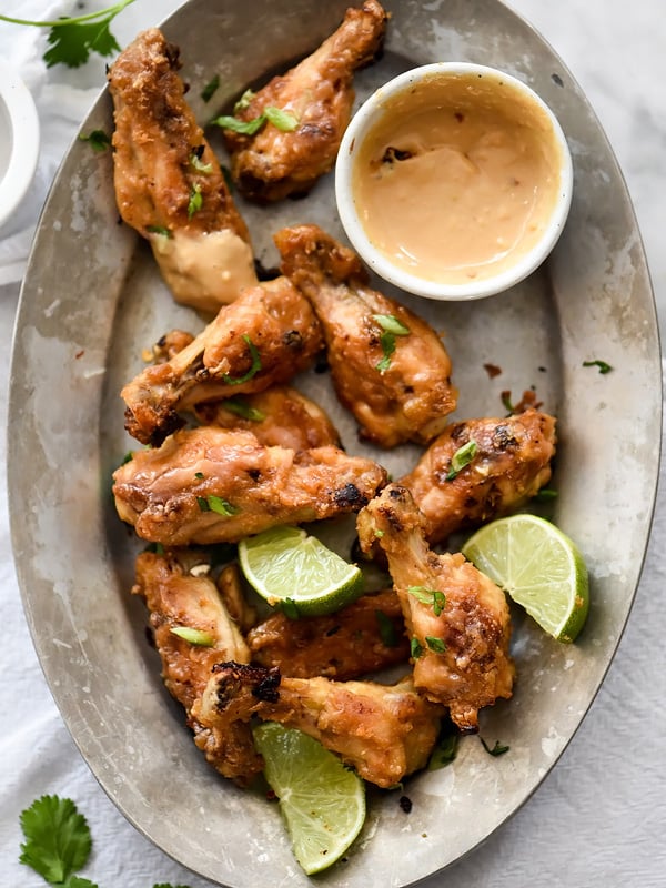 Baked Chicken Wings with Thai Peanut Sauce | foodiecrush.com #oven #crispy #easy