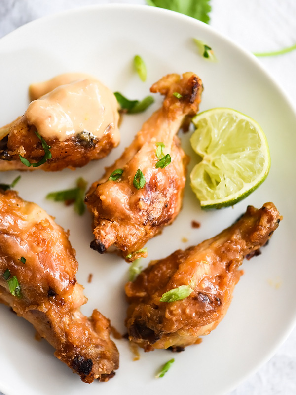 Baked Chicken Wings with Thai Peanut Sauce | foodiecrush.com #oven #crispy #easy