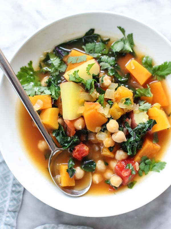 Moroccan Soup with Kale and Chickpeas on foodiecrush.com 
