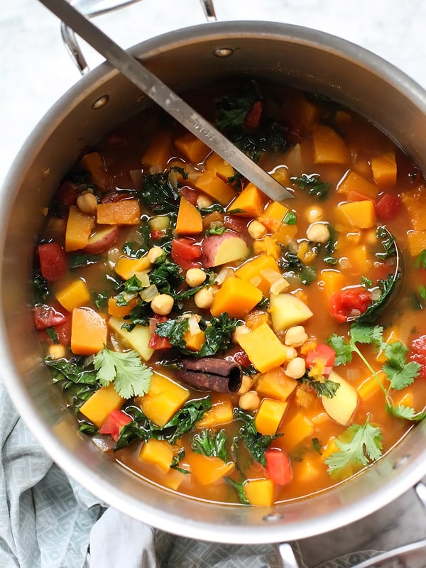 Moroccan Soup with Kale and Chickpeas on foodiecrush.com