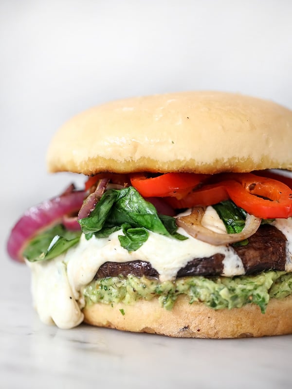 Portobello Mushroom Burger with Avocado Chimichurri | foodiecrush.com #bun #grilled #recipe 