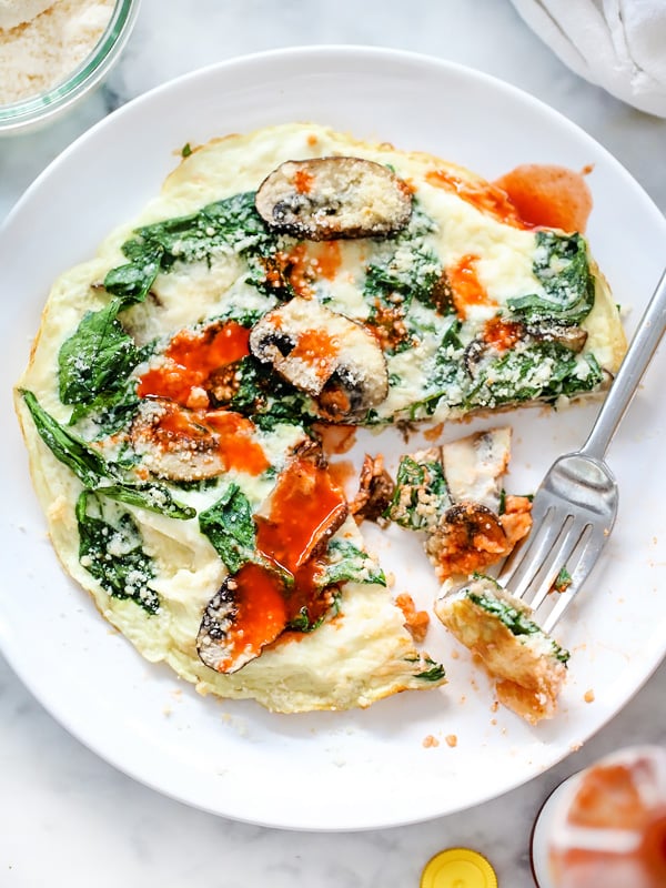 Spinach and Mushroom Egg White Firttata | foodiecrush.com #healthy #recipes #lowcarb